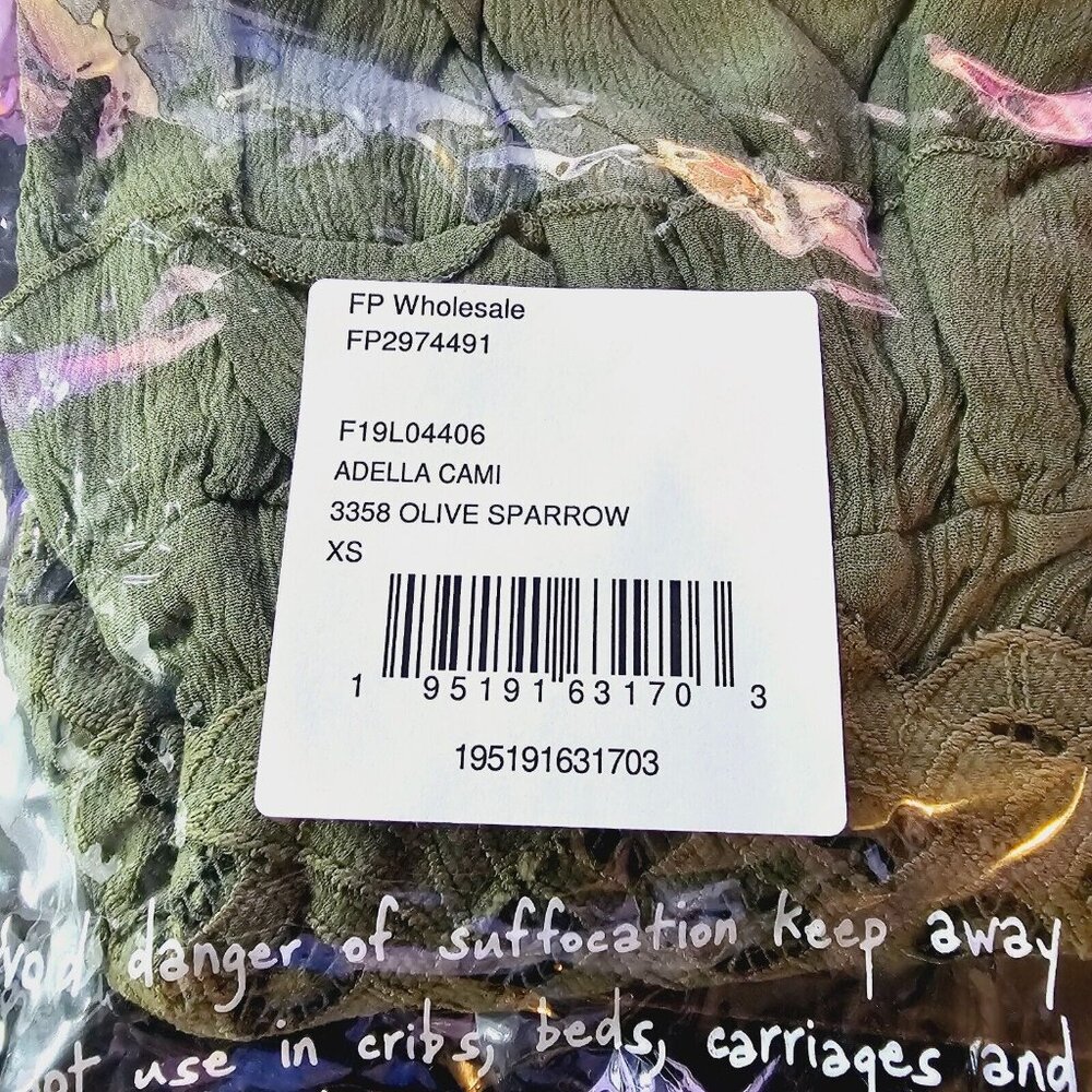 Free People Olive Green Cami Tank Top Sparrow Green Ruffle Womens Size XS NWT - Picture 5 of 7